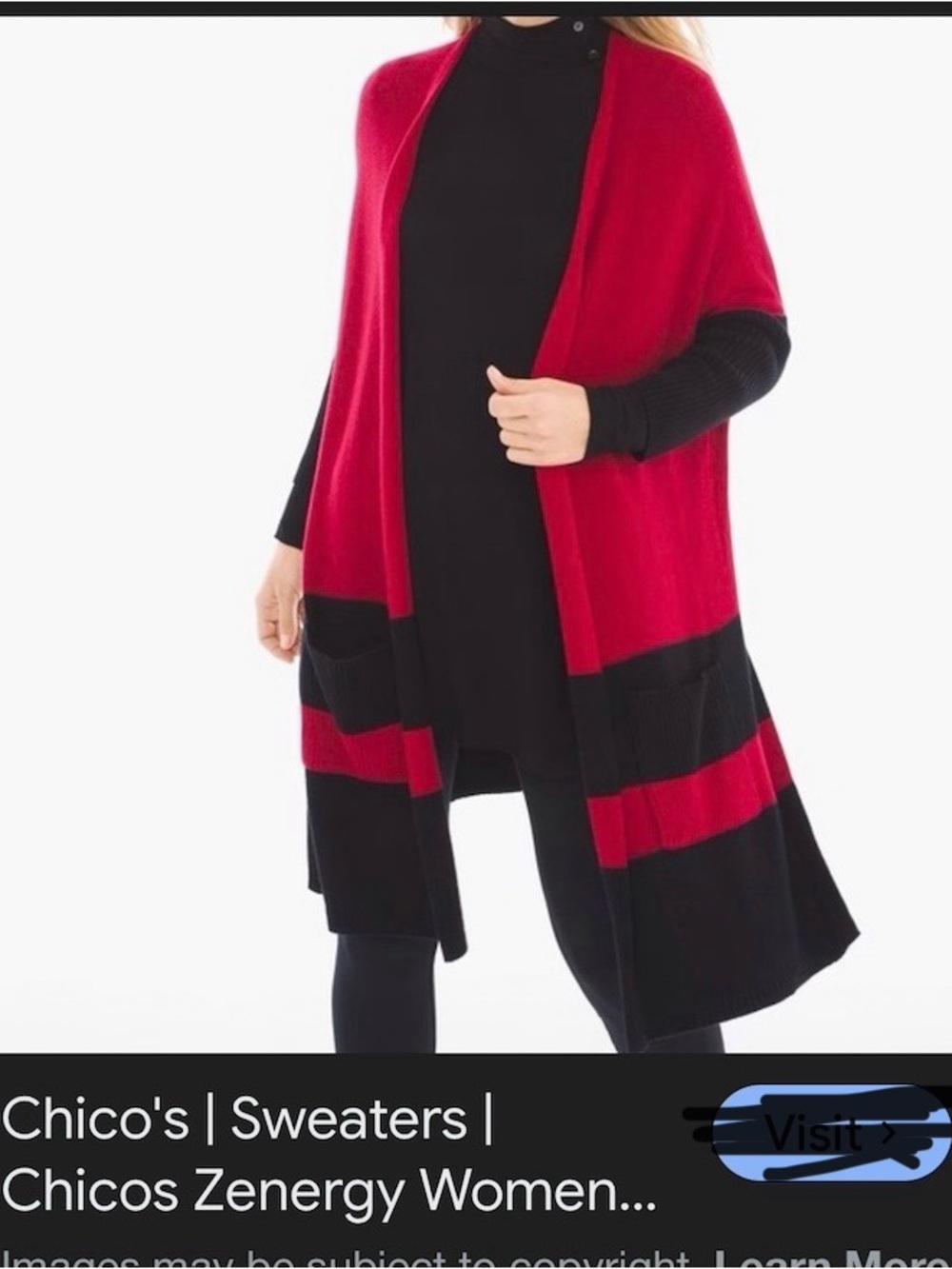 Chico’s retro varsity colorblock sweater cardigan red and black long duster S/M